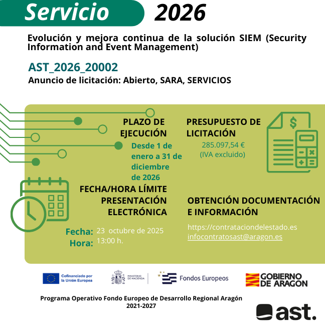 Imagen del proyecto de licitación del sistema SIEM del Gobierno de Aragón financiado con fondos FEDER