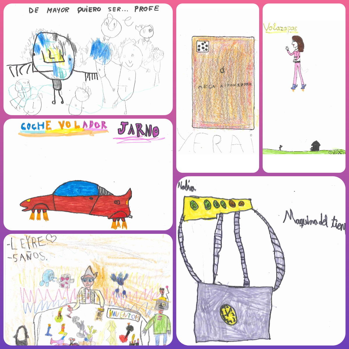 Imagen de dibujos realizados por alumnos del CEIP María Moliner de Mediana de Aragón